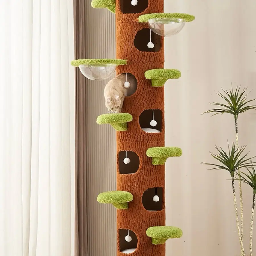 Customized Adjustable Tall Cat Tree for Indoor Cats, Large Cat Tower with Luxury Cat Condo, Cat Tree Tower with Soft Cushion, Scratching Board, Plush Platform＆ Top Perch, Green