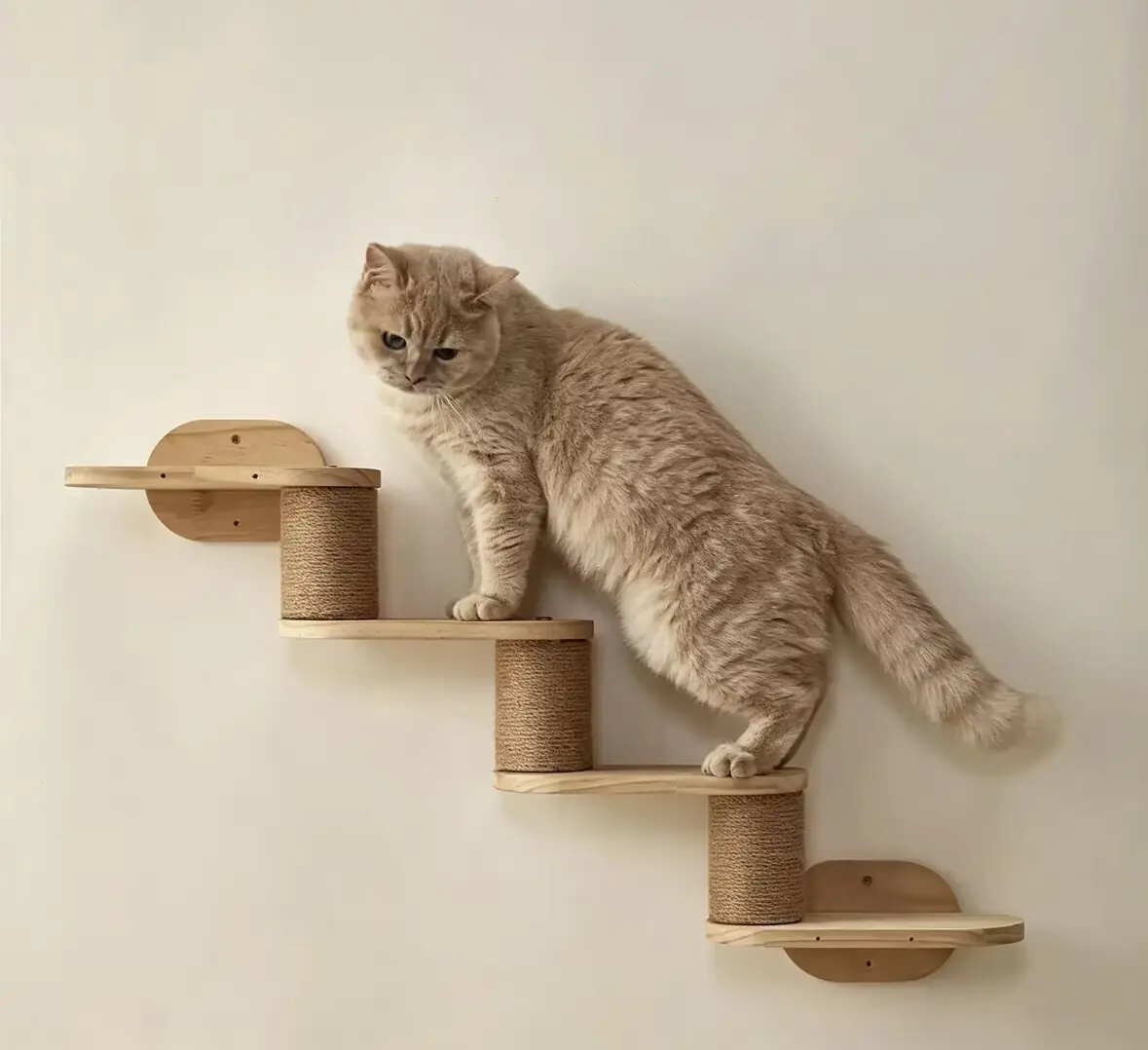 Solid Wood Wall Cat Tree Shelves, Hanging Stair Platform,Wall Mount Sisal Cat Scratcher for Kittens,Large Cats
